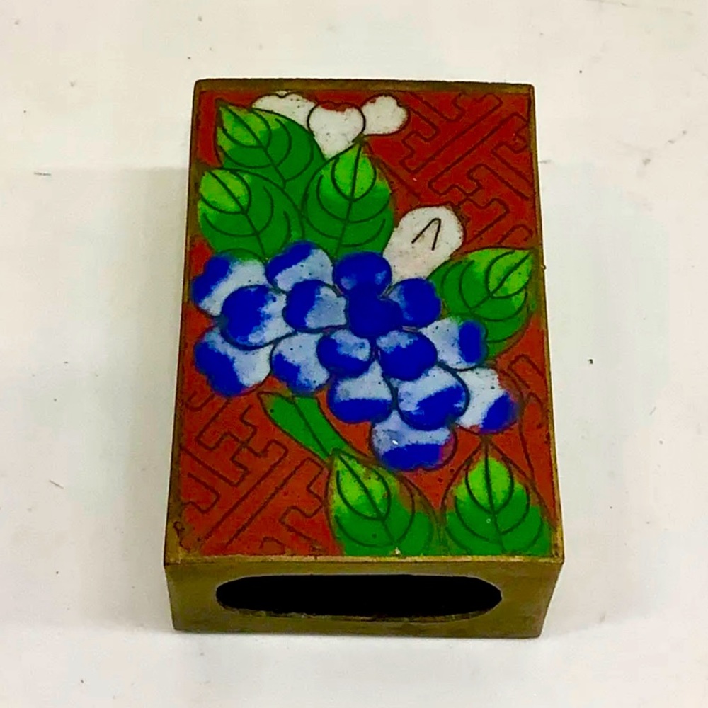 COPY - Vintage Chinese Enamel & Copper 1920s Cloisonné Match Box Holder / Safe …